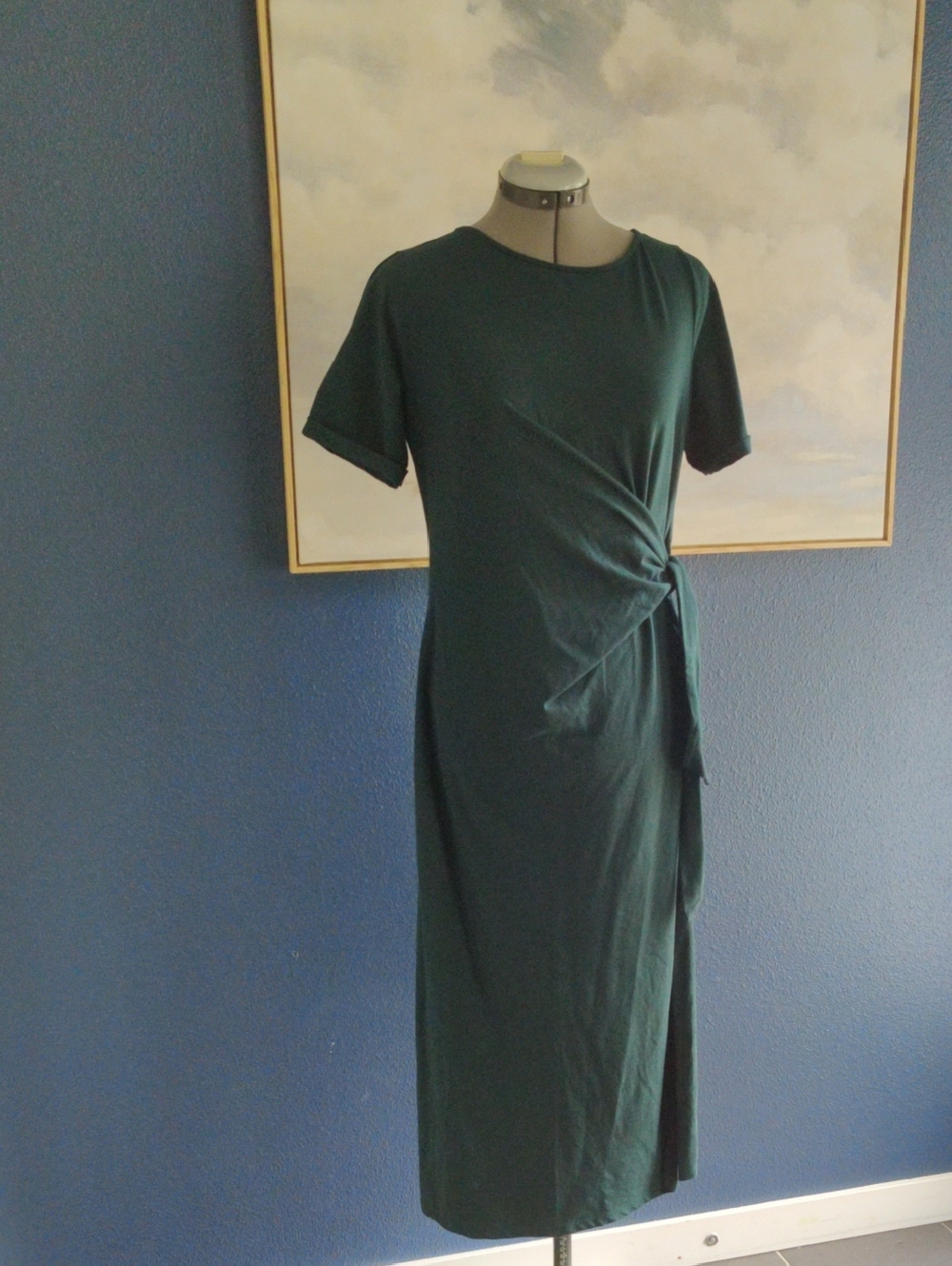 DKNY Cotton Deep Green Side Wrap Dress M